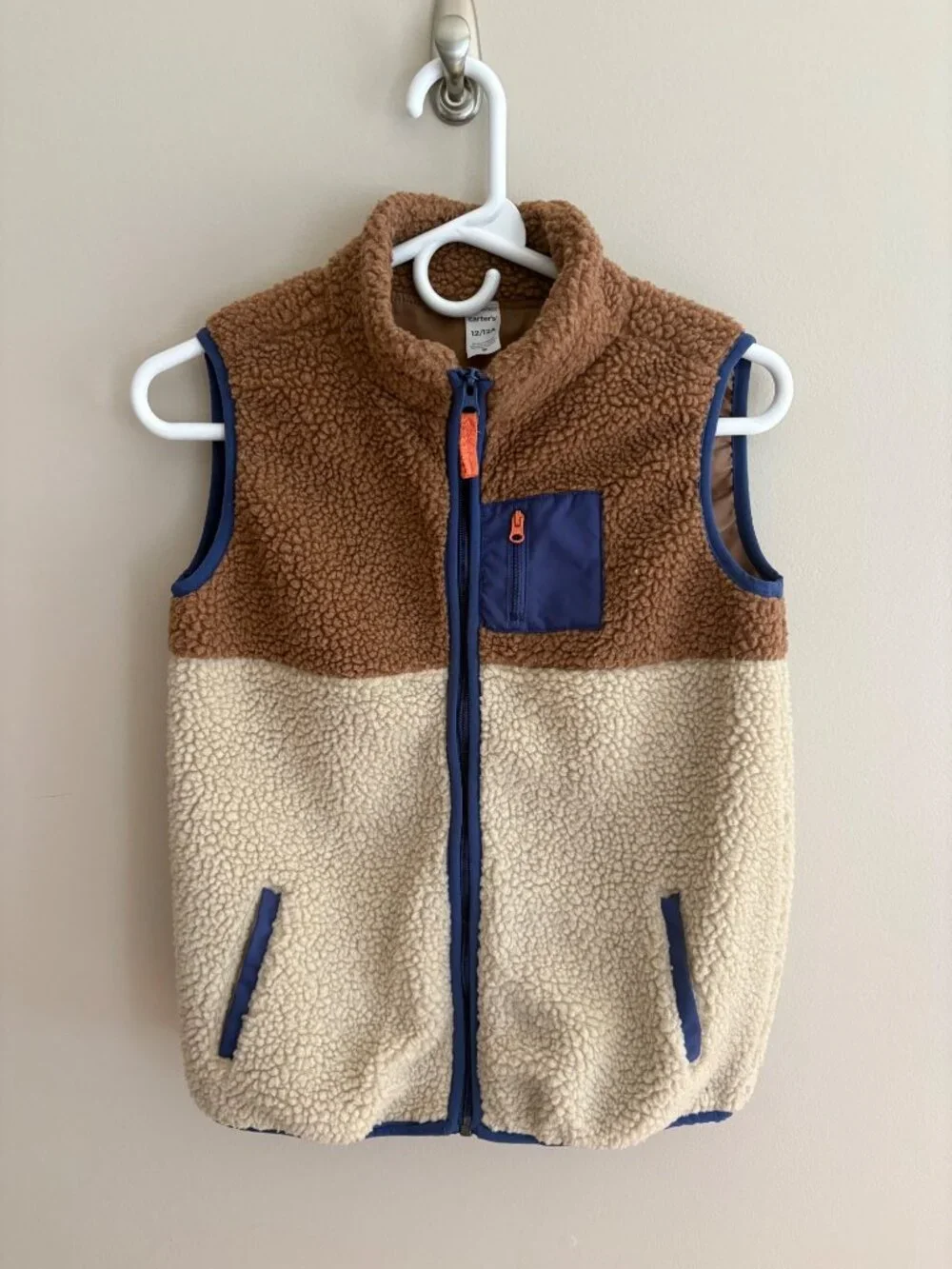 Carter’s Sherpa Teddy Fleece Color Block Brown Vest Kids Boys Size 12